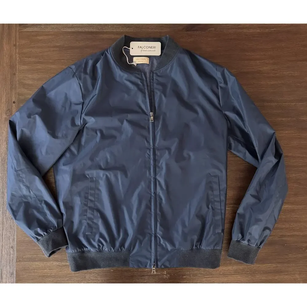 Falconeri Bomber Jacket Mens IT 54 Blue Waterproof Cashmere Lined Made Italy